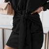 CVYATAYA Knot Front Belt Solid Bodycon Dress Autumn Drop Shoulder Long Sleeves O Neck Sexy Short Dresses For Women 2022