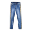 Bling Gold Side Stripe Plus size Feamle Pencil Jeans Woman Full Length denim Jeans Blue Low Waist Pants Skinny Trousers