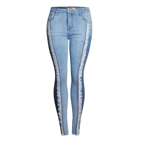 S-4XL Plus size Jeans FemaleTassel Pencil Patchwork Jeans for Lady Mid Waist Pants Skinnty denim overall for women QL3591