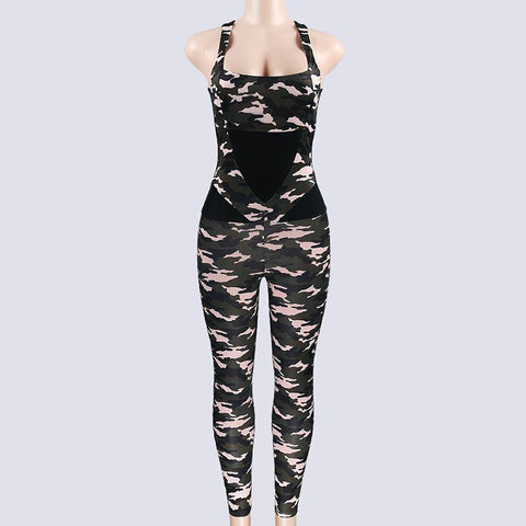 Skinny Summer Jumpsuit For Women Backless Wrap Camouflage Sheath Playsuit Sexy Spaghetti Strap With Full Pants QZ2625