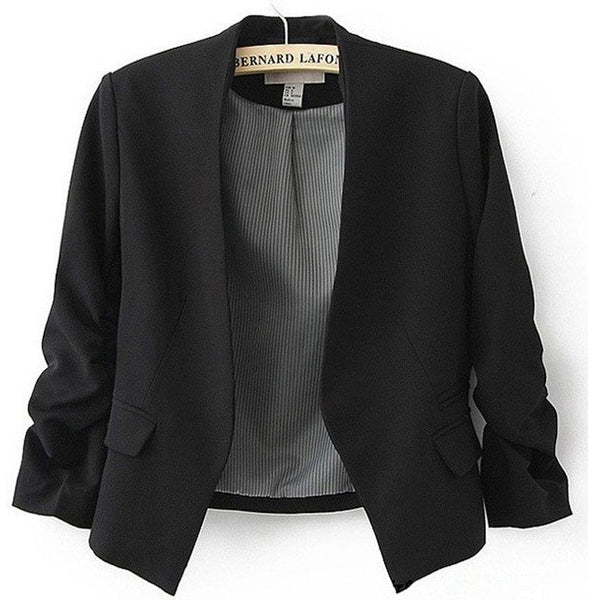 Women's Jacket and Blazer Autumn Cany Color Hidden Breasted Slim Office Blazer Long Puff Sleeve Black Coat femenino QZ578