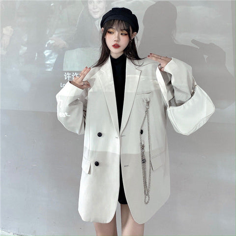 CZJMS Autumn Temperament Suit Jacket Women Trendy Loose Black Blazer White Tailored Coat Korean Office Lady Overwear New