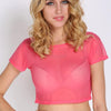 Candy Color Sexy Colorful See Through Transparent Plain Stretchy Dance Disco Club Crop Top Blouse Shirt 9176