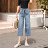 Capri Jeans Pants For Women 2022 Summer Plus Size Ladies Straight Trousers Denim Blue Femme Pantalon Washed Push Up