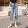 Capri Jeans Pants For Women 2022 Summer Plus Size Ladies Straight Trousers Denim Blue Femme Pantalon Washed Push Up