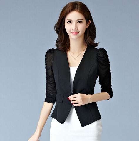Casaco Feminino Spring Summer Short design Women jacket Slim Suit blazer Slim female Patchwork Gauze Women outerwear