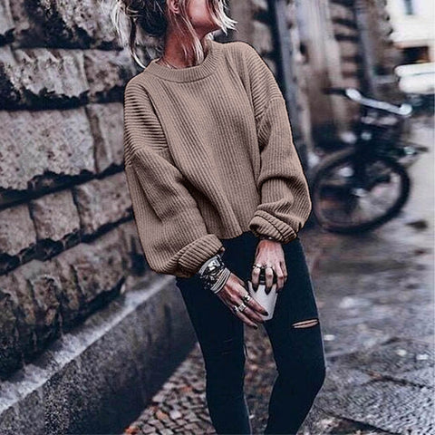 Cashmere Sweater Women Oversize For Women Warm Winter And Autumn Long Sleeve O-neck Solid Color Lantern
