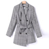 Casual Autumn Plaid Long Blazer Women Double Breasted Blazer Elegant Long Sleeve Suit Jacket Female Fashion Lattice Printed Coat