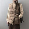 Casual Belted Winter Vest Women Zip Sleeveless Jacket Elegant Stand Collar Outerwear Female Solid Down Vest With Pocket