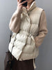 Casual Belted Winter Vest Women Zip Sleeveless Jacket Elegant Stand Collar Outerwear Female Solid Down Vest With Pocket