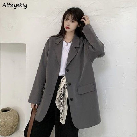 Casual Blazers Students Daily Loose Retro Stylish Single-breasted  Korean Style All-match College Clothes Cozy Mujer