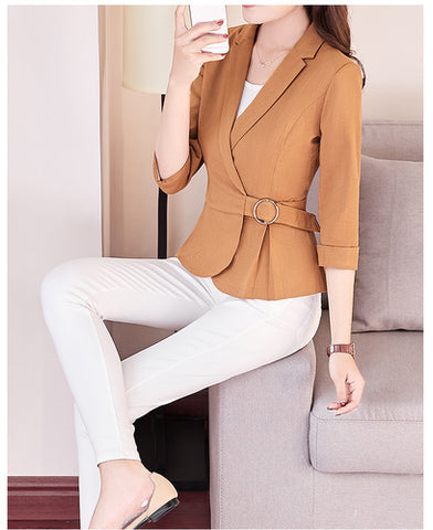 Casual Blazers Women Big Size Spring Summer 2022 Korean Ladies Short Slim Seven Sleeve Office Lady Blazer White Suit Coat