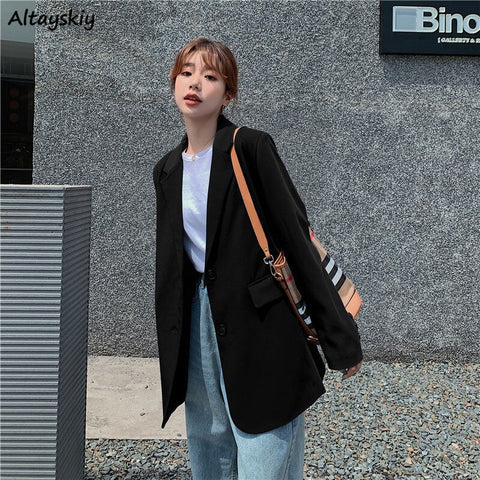 Casual Blazers Women Black Classical Office Ladies Lazy Ulzzang All-match Loose Leisure Trendy Vintage Stylish Female Students