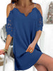 Casual Chain Strap Women Mini Dress Elegant Hollow Lace Sleeve Loose Pullover Dress Sexy V Neck Off Shoulder Office Lady Dresses