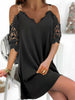 Casual Chain Strap Women Mini Dress Elegant Hollow Lace Sleeve Loose Pullover Dress Sexy V Neck Off Shoulder Office Lady Dresses