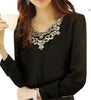 Casual Chiffon Blouse Korean Long-sleeved Sequined Stitching Pleated Shirt Plus Size S-4XL