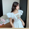 Casual Cotton Embroidery Maxi Party Women Dress Bohemian White Short Sleeve A-line Summer Floral Print Korean O-neck Vestidos