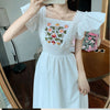 Casual Cotton Embroidery Maxi Party Women Dress Bohemian White Short Sleeve A-line Summer Floral Print Korean O-neck Vestidos