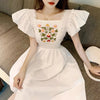 Casual Cotton Embroidery Maxi Party Women Dress Bohemian White Short Sleeve A-line Summer Floral Print Korean O-neck Vestidos