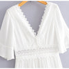 Casual Cotton Stitching Embroidery Maxi Dress Bohemian White Summer Short Sleeve Women Beach Dress Sexy V-neck Vestidos