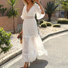 Casual Cotton Stitching Embroidery Maxi Dress Bohemian White Summer Short Sleeve Women Beach Dress Sexy V-neck Vestidos