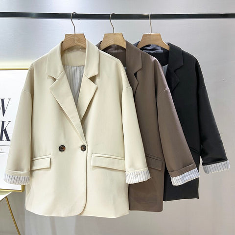 Casual Double Breasted Women Suit Jackets Notched Collar Spring Women Blazer Jacket Autumn Female Outerwear Elegant Ladies Coat