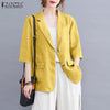 Casual Elegant Lapel Button Thin Coats Vintage Solid Button Down OL Tunic Jackets ZANZEA Summer Women Cotton 3/4 Sleeve Blazer