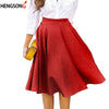 Casual Empire Waist Pleated Skirts Women Solid Knee-Length Skirts Plus Size Faldas Mujer Moda
