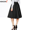 Casual Empire Waist Pleated Skirts Women Solid Knee-Length Skirts Plus Size Faldas Mujer Moda