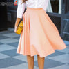 Casual Empire Waist Pleated Skirts Women Solid Knee-Length Skirts Plus Size Faldas Mujer Moda
