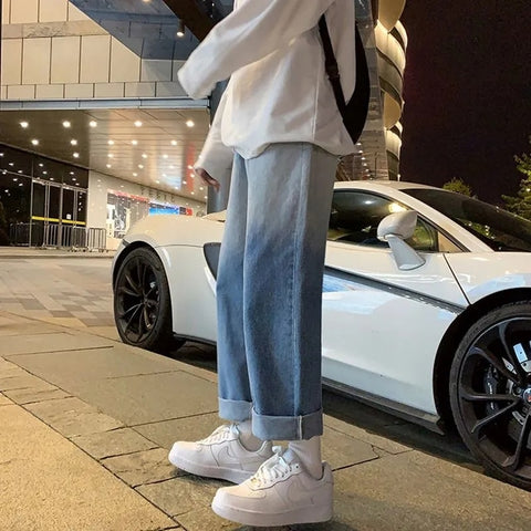 Casual Gradient Color Jeans Women Wide Leg Jean High Waist Loose Denim Trousers Streetwear Women's Pants Plus Size Summer New