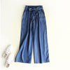 Casual Hight waist Bow tied Sashes Tencel Denim Wide Leg Pants 2022 New Woman Blue Casual Jeans Femme Loose Jean Trousers