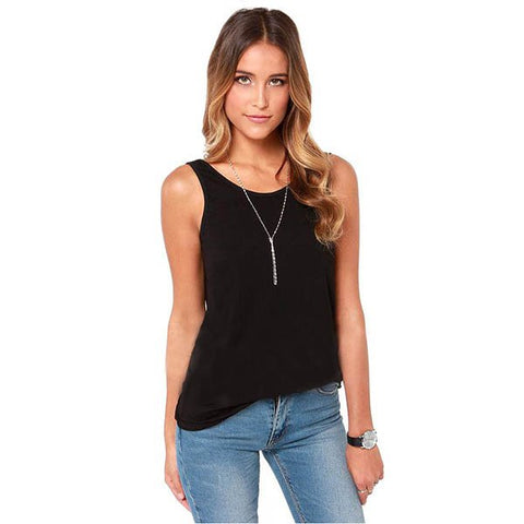 Casual Lady Women's Solid Black Grey V Back Vest Tank Tops Backless Tops S-XL