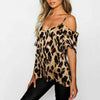 Casual Leopard Print Blouse Shirt Short Sleeve Women Shirts Elegant Office Lady Cold Shoulder Summer Blouse #T2P