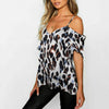 Casual Leopard Print Blouse Shirt Short Sleeve Women Shirts Elegant Office Lady Cold Shoulder Summer Blouse #T2P