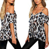 Casual Leopard Print Blouse Shirt Short Sleeve Women Shirts Elegant Office Lady Cold Shoulder Summer Blouse #T2P