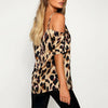 Casual Leopard Print Blouse Shirt Short Sleeve Women Shirts Elegant Office Lady Cold Shoulder Summer Blouse #T2P