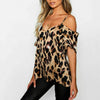 Casual Leopard Print Blouse Shirt Short Sleeve Women Shirts Elegant Office Lady Cold Shoulder Summer Blouse #T2P