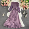 Casual Long Sleeve Pleated Loose Midi Dresses Femme Party Flare Chiffon Robe Harujuku Vestidos Mujer Solid Purple Maxi Clothing