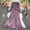 Casual Long Sleeve Pleated Loose Midi Dresses Femme Party Flare Chiffon Robe Harujuku Vestidos Mujer Solid Purple Maxi Clothing