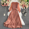 Casual Long Sleeve Pleated Loose Midi Dresses Femme Party Flare Chiffon Robe Harujuku Vestidos Mujer Solid Purple Maxi Clothing