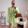 Casual Notch Collar Ofiice Ladies Green Blazer Za Long Sleeve Top Double Breasted Pocket With Belt Winter Jacket Women Outerwear