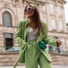 Casual Notch Collar Ofiice Ladies Green Blazer Za Long Sleeve Top Double Breasted Pocket With Belt Winter Jacket Women Outerwear