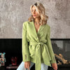 Casual Notch Collar Ofiice Ladies Green Blazer Za Long Sleeve Top Double Breasted Pocket With Belt Winter Jacket Women Outerwear