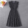 Casual O-neck Dress Women Dot Print Summer High Waist Midi Dresses Ladies  Butterfly Sleeve Ruffles Beach Dress vestidos