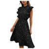 Casual O-neck Dress Women Dot Print Summer High Waist Midi Dresses Ladies  Butterfly Sleeve Ruffles Beach Dress vestidos