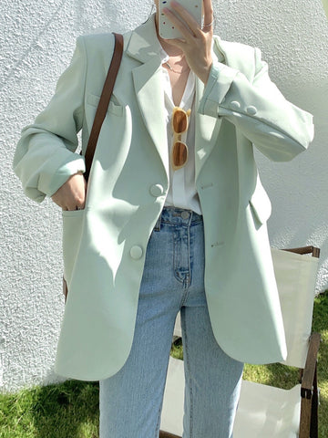 Casual Office Blazers Coat for Women 2023 Autumn Spring Notched Collar Pocket Oversized Suit Jacket Female Streetwear Chic Tops