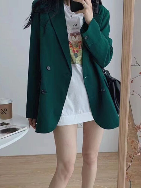 Casual Oversized Women Blazer 2023 Spring Autumn Loose Double Breasted Female Suit Coats Elegant Green Jackets