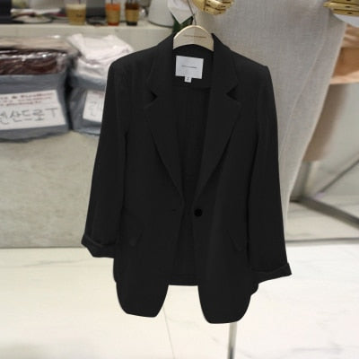 Casual Retro Thin Blazer Feminino Ladies Blazer Suit Jacket Female New Spring Long Sleeve Linen Suit Blazer Women Blaser Mujer
