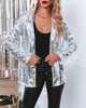 Casual Sequin Lapel Women Blazer Coat 2023 Autumn Long Sleeve Women Jacket Elegant Turn-down Collar Office Lady Uniform